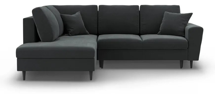 Tmavosivá zamatová rozkladacia/s úložným priestorom rohová pohovka (ľavý roh/do L) Kyoto – Cosmopolitan Design