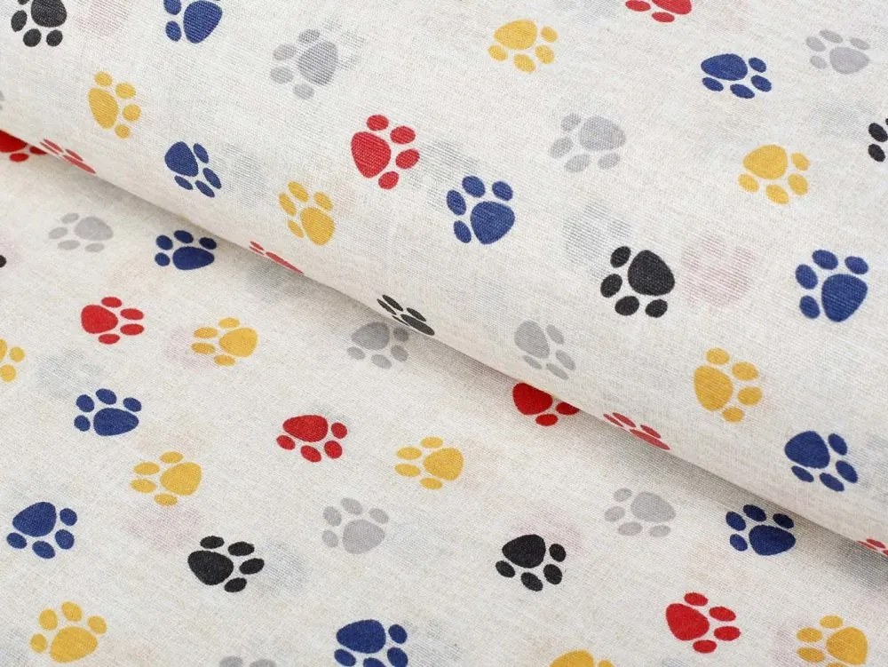 Biante Detský dekoračný obdĺžnikový obrus Leona LN-012 Farebné labky na krémovom 130x200 cm