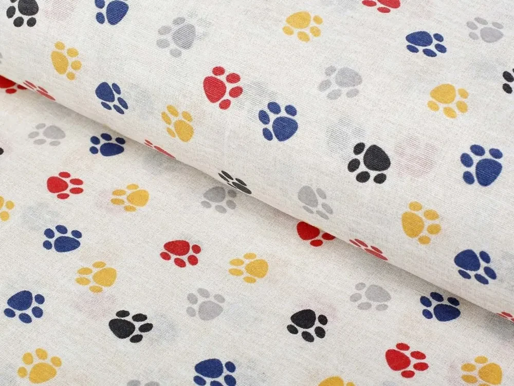 Biante Detský dekoračný oválny obrus Leona LN-012 Farebné labky na krémovom 130x220 cm