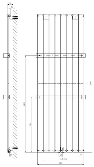 Sapho - Kúpeľňový radiátor COLONNA 1205W/230V 60x180 cm strieborný