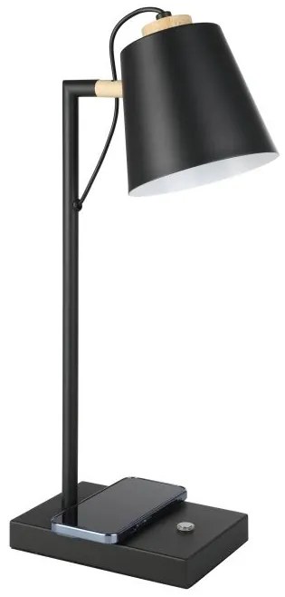 EGLO 900626 LACEY-QI dotykové stolové svietidlo indukčná nabíjacia stanica LED V500mm 5,5W/720lm 3000K čierna, svetlé drevo, biela