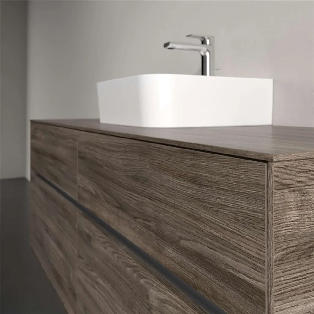 VILLEROY &amp; BOCH Collaro závesná skrinka pod umývadlo na dosku (umývadlo v strede), 4 zásuvky, s LED osvetlením, 1400 x 500 x 548 mm, Stone Oak, C100B0RK