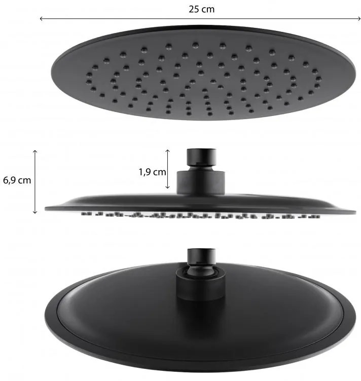 Erga Erga, SLIM sprchová hlavica s priemerom 25cm, čierna matná, ERG-YKA-BP.BRG25-BLK