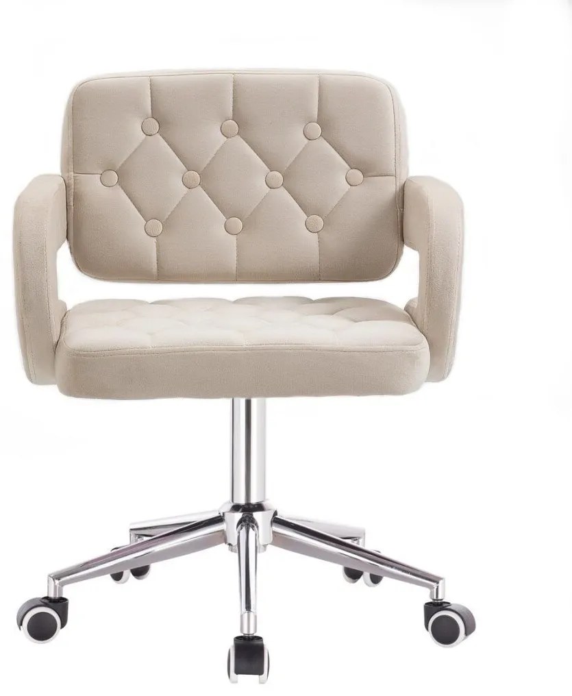 LuxuryForm DESIGN Stolička ADRIA VELUR na striebornej podstave s kolieskami - krémová