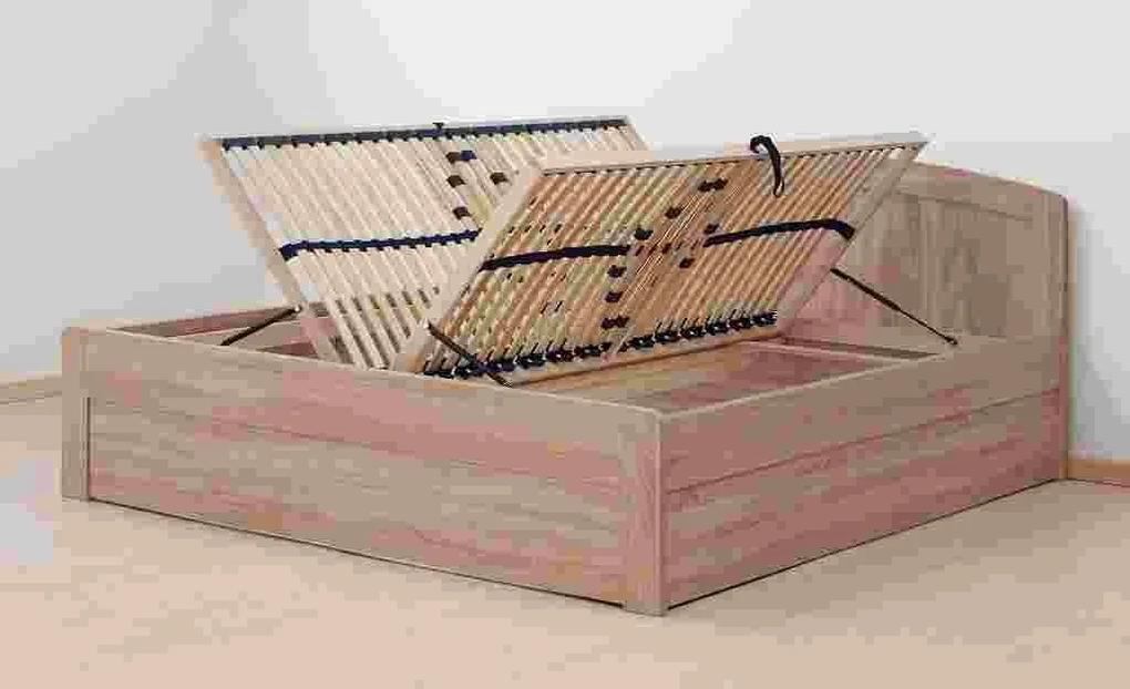 BMB MARIKA ART - masívna dubová posteľ s úložným priestorom ATYP, dub masív