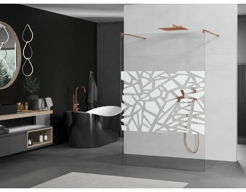Mexen Kioto, sprchová zástena Walk-In 100 x 200 cm, 8mm číre sklo biely vzor, medený matný profil, 800-100-002-65-85