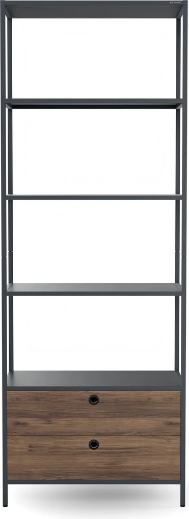 Regál so zásuvkami do kancelárie, na šanóny a dokumenty, otvorené police, kovový, antracitový/orech, 800x2200x400 mm: ARIEL Eco Design
