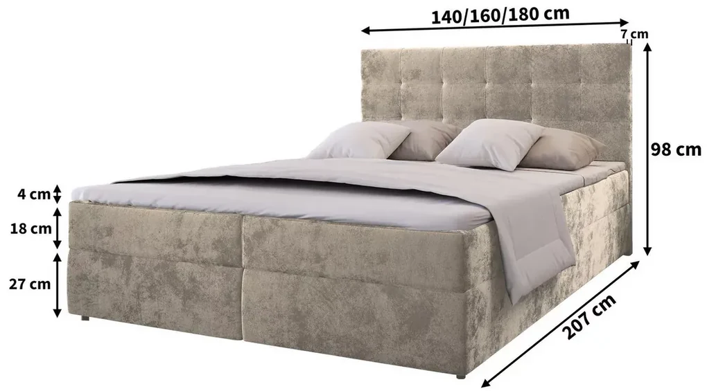 Čalúnená posteľ boxspring GLORIEN VELVET 180x200 cm tyrkysová Matrac: Matrac Bonell pružinový