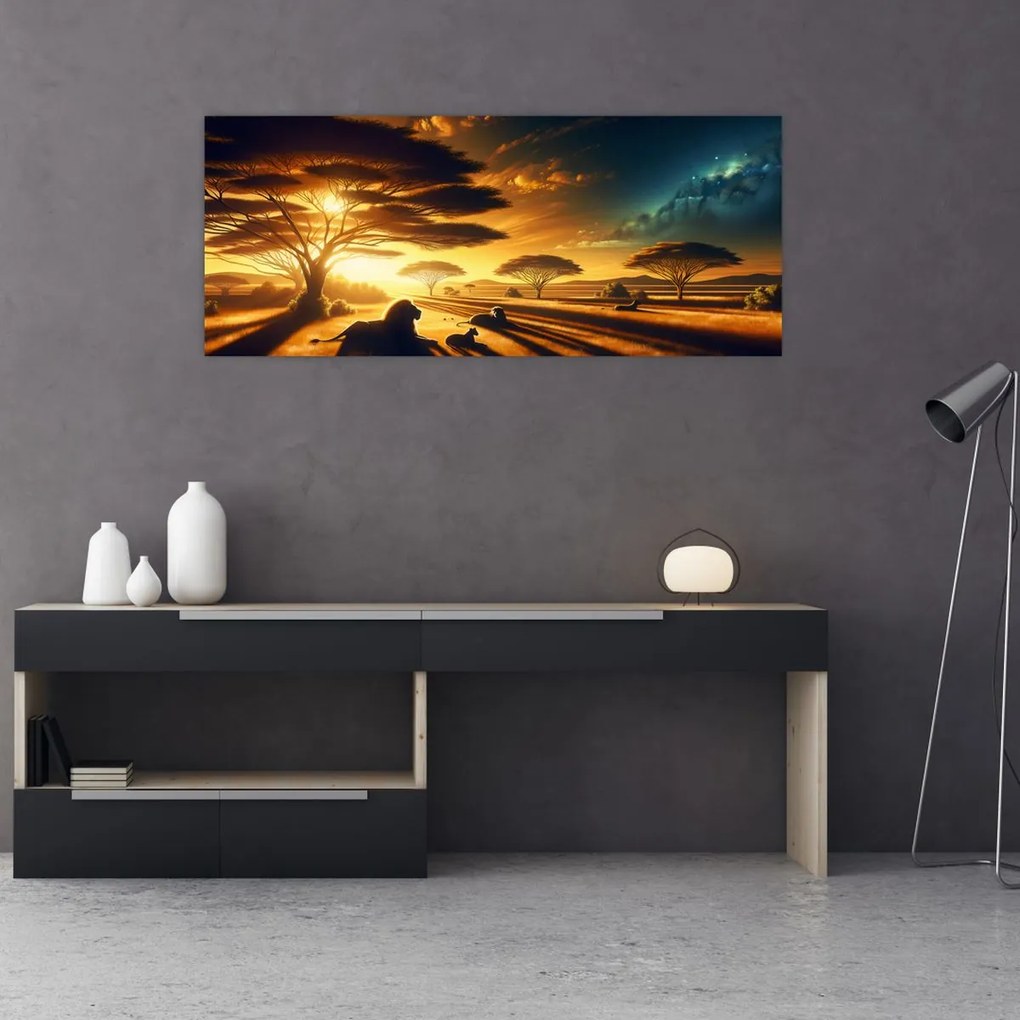 Obraz - Oddychujúce levy (120x50 cm)