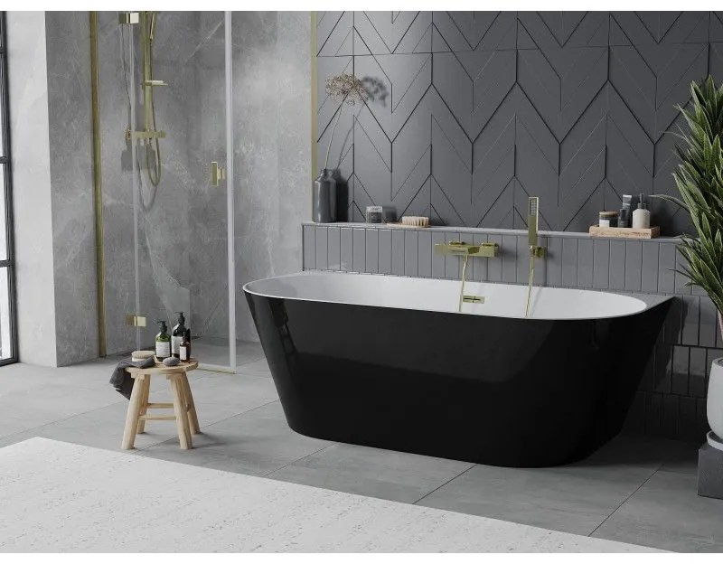 Mexen Oval Slim, voľne stojaca vaňa ku stene, 170 x 80 cm, biela-čierna, zlatý lesklý prepad, 52661708075-50