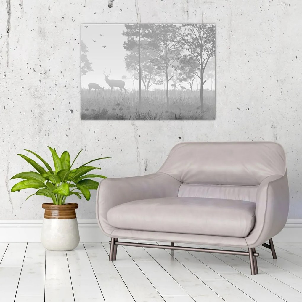 Obraz - Lúka s jeleňami (70x50 cm)