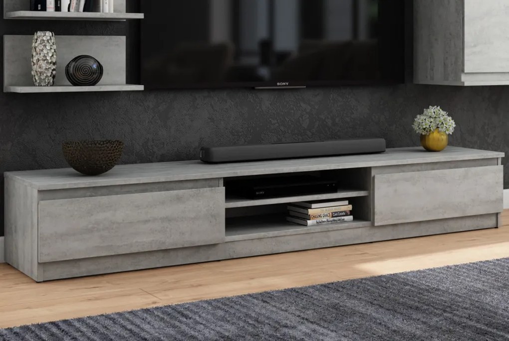 TV stolík Carlos, šedý betón, 175 cm