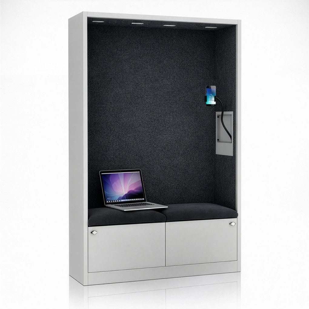 Akustická kabína SALLY MentalBox 1150 mm – sivý korpus, tmavosivé sedadlo