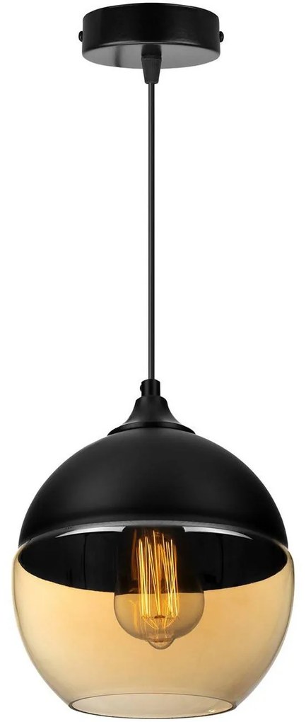 Závesné svietidlo Oslo, 1x čierne/medové sklenené tienidlo