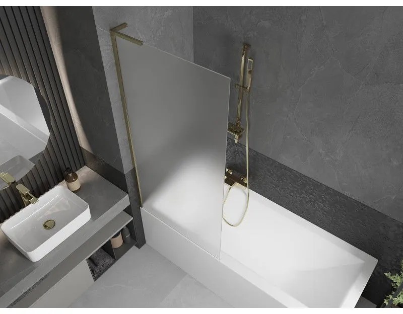 Mexen Next L, 1-krídlová vaňová zástena 80 x 150 cm, 6mm sklo námraza, zlatý lesklý profil, 895-080-000-03-30-50