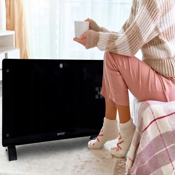 Sklenený konvekčný ohrievač Eco Wifi termostat 2000W čierny