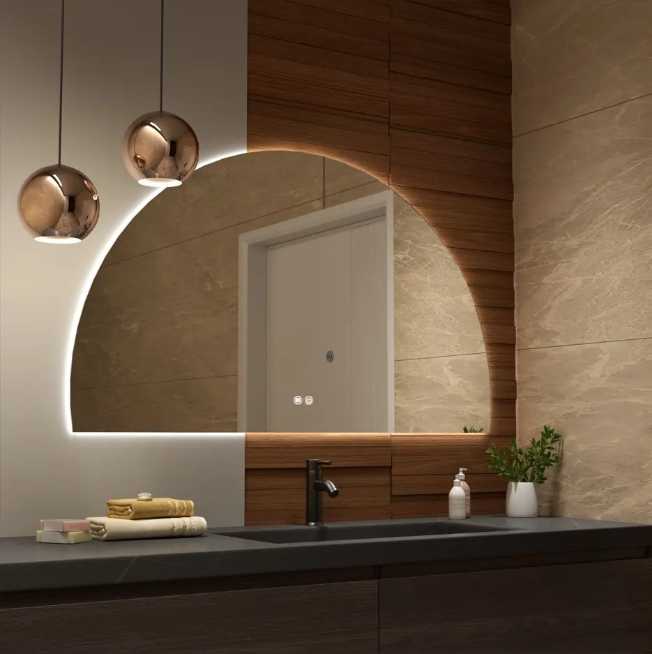 Erga Kori, polkruhové LED zrkadlo 70x120cm, 2760 lm, 3 farby svetla, ERG-V01-KORI-7012-CL