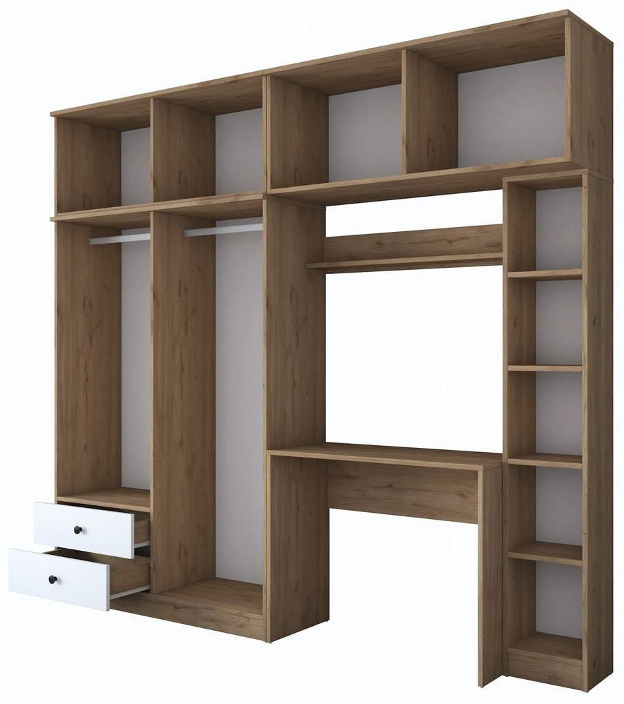 Súprava detského nábytku Baren s písacím stolom, šatníkovou skriňou a regálom biela/orech