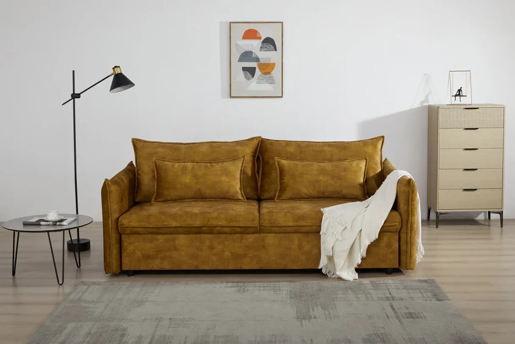 Rozkladacia pohovka APARTMENT 215 cm zamatová horčicovo žltá