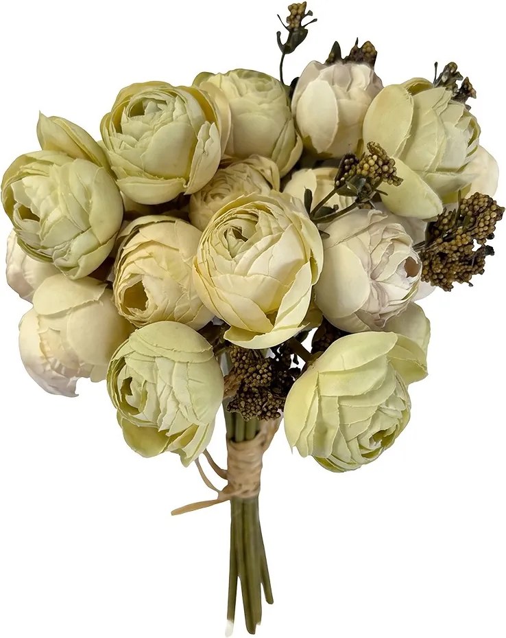 Umelé béžovo-zelené ruže Clayre & Eef v kytici – 29 cm
