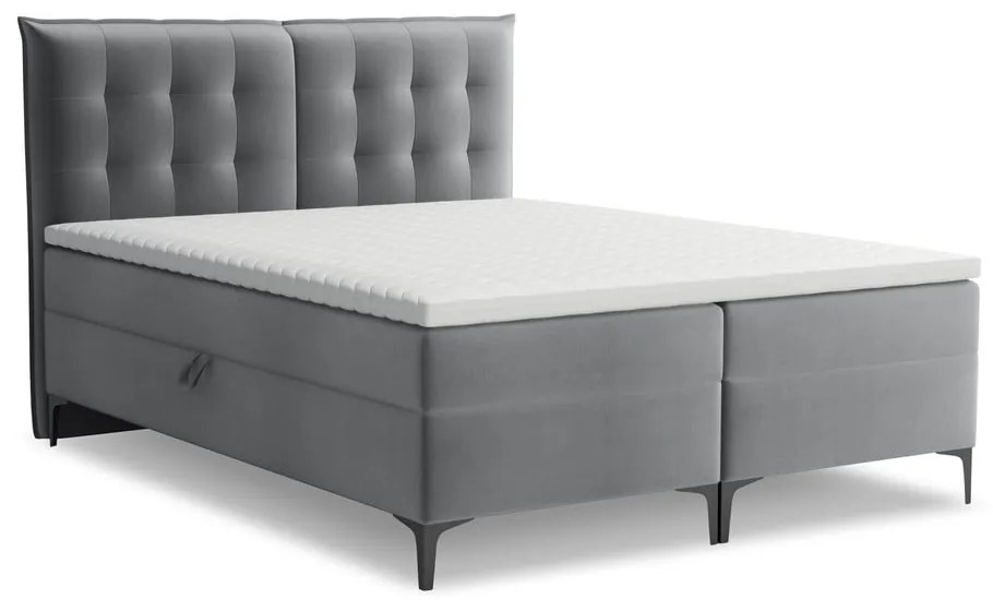 Sivá boxspring posteľ s úložným priestorom 140x200 cm Mikana – Makamii