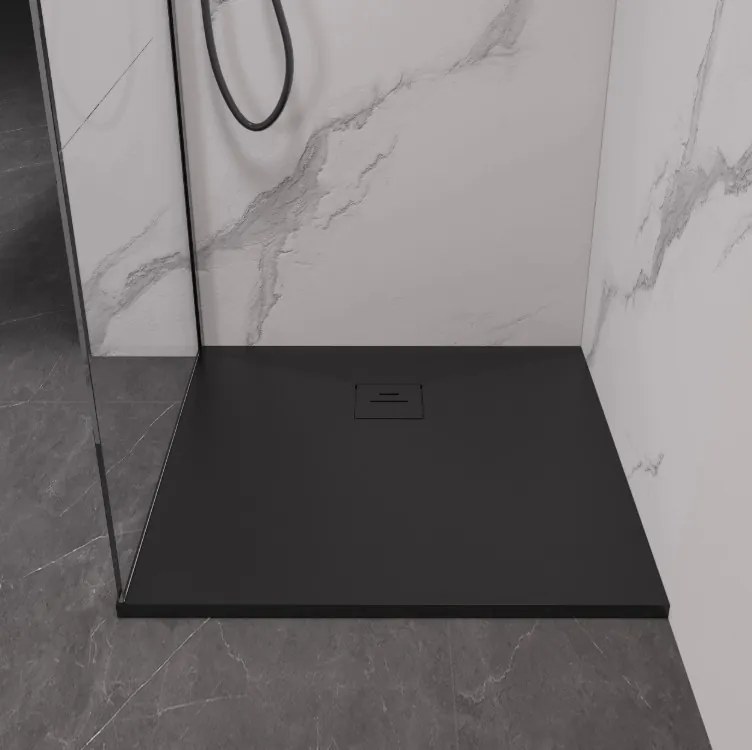 Erga Hyper, SMC sprchová vanička 80x80x2,6 cm + sifón, čierna matná, ERG-V06-SMC-8080S-BK