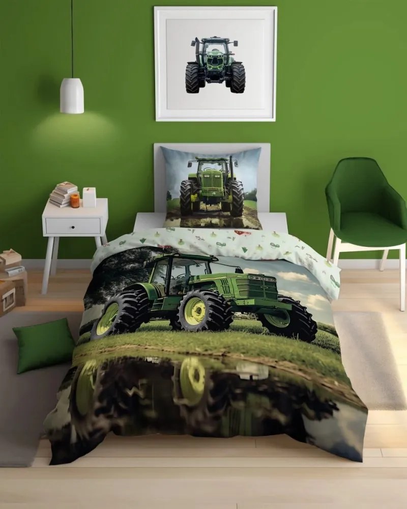 Detská posteľná bielizeň 100 % bavlna –  Traktor - svieti v tme Šírka: 140 cm | Dĺžka: 200 cm