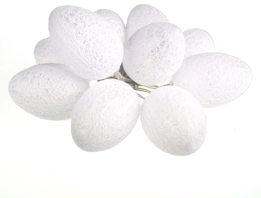 Ecolamp LED svetelná reťaz Eggs, 1,6 m, biela