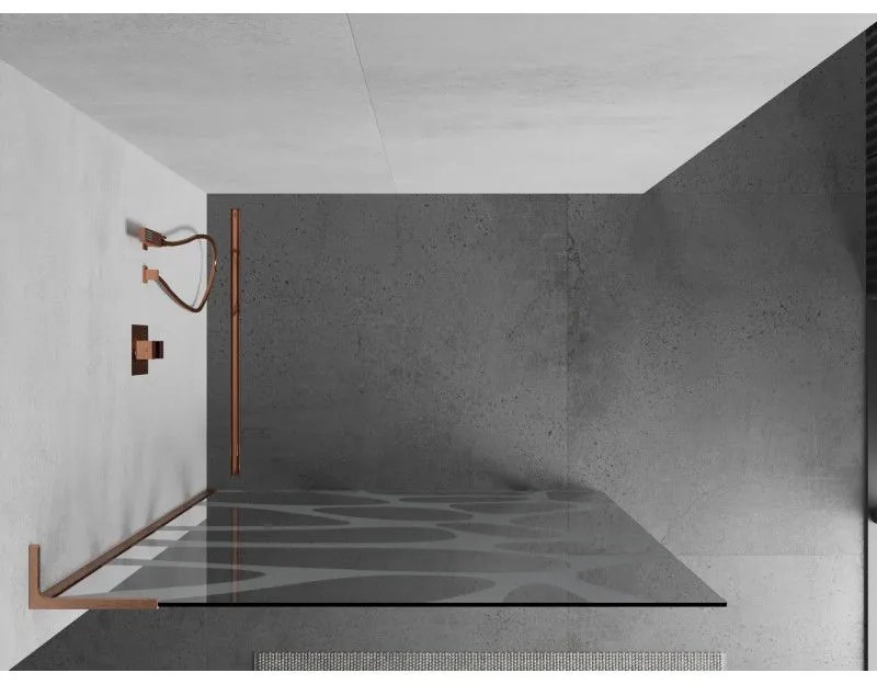 Mexen Kioto L, sprchová zástena Walk-In 110 x 200 cm, 8mm číre sklo biely vzor, medený matný profil, 800-110-103-65-85
