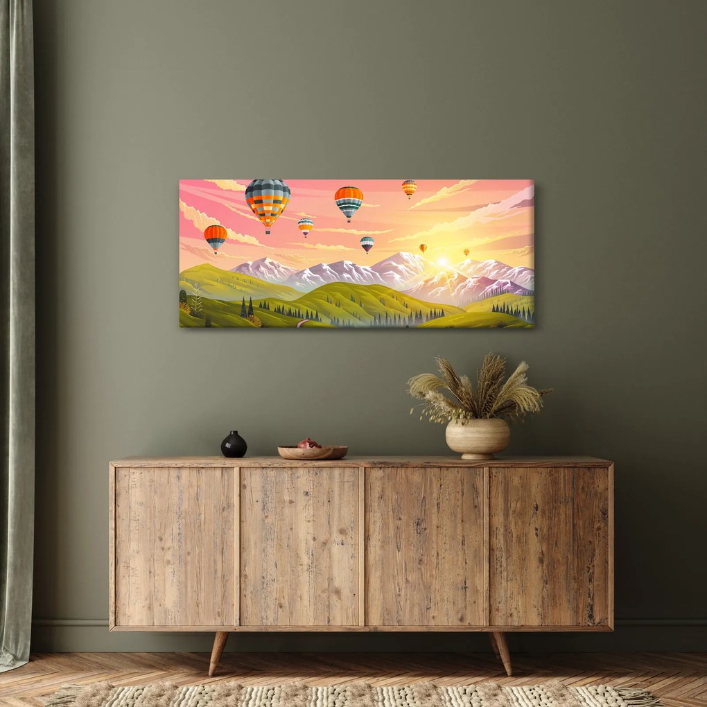 Obraz balónov nad krajinou (120x50 cm)