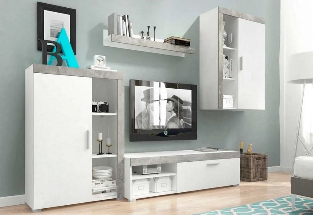 Obývacia stena LENA, 270x197x34-42 cm, dub sonoma/biely