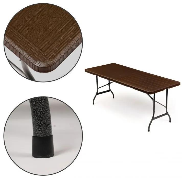 Záhradný cateringový stôl rozkladací 180 cm - hnedý s imitáciou dreva