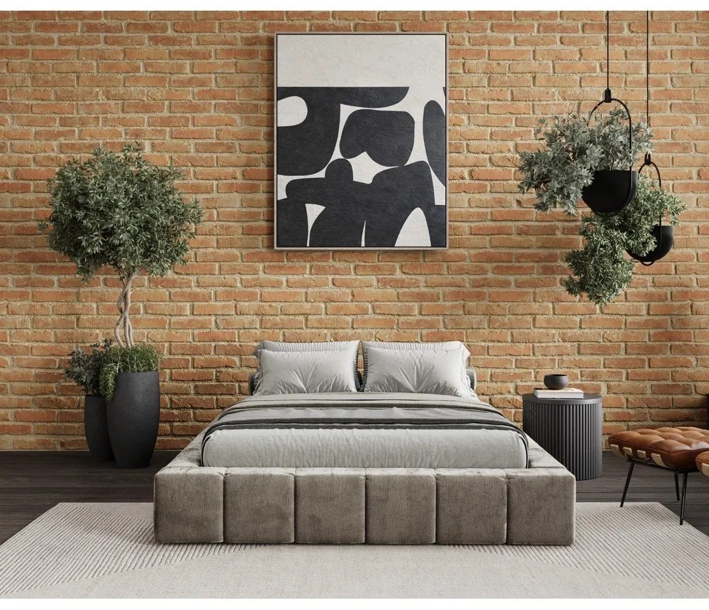 Béžová čalúnená dvojlôžková posteľ s úložným priestorom s roštom 160x200 cm Aruba L – Maison de Rêve