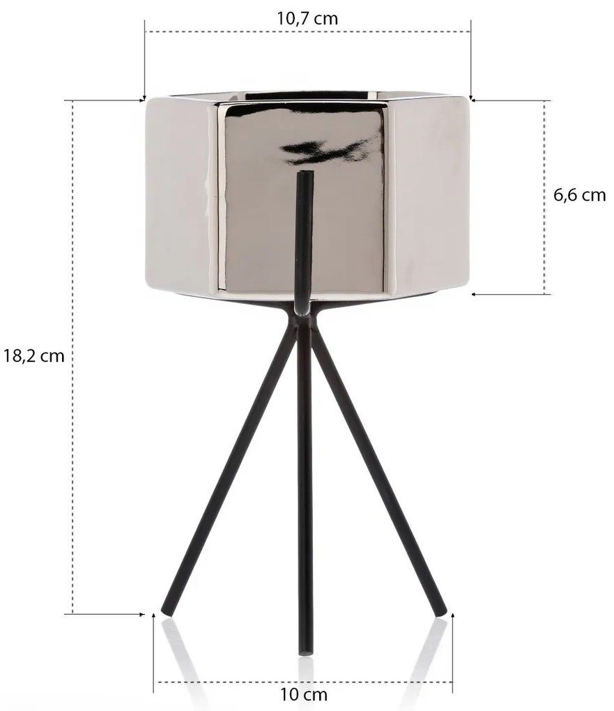 KERAMICKÝ KVETINÁČ SO STOJANOM SASHI 18X10 CM STRIEBORNÁ