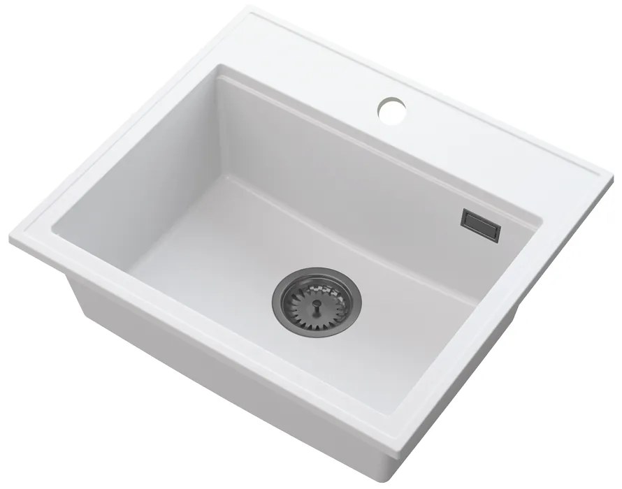 Sink Quality Ferrum New 5055, 1-komorový granitový drez 560x500x210 mm + zlatý sifón, biela, SKQ-FER.5055.WH.XG