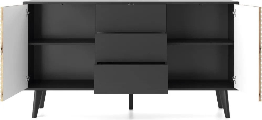 Široká komoda so zásuvkami Willow, čierna/dub artisan