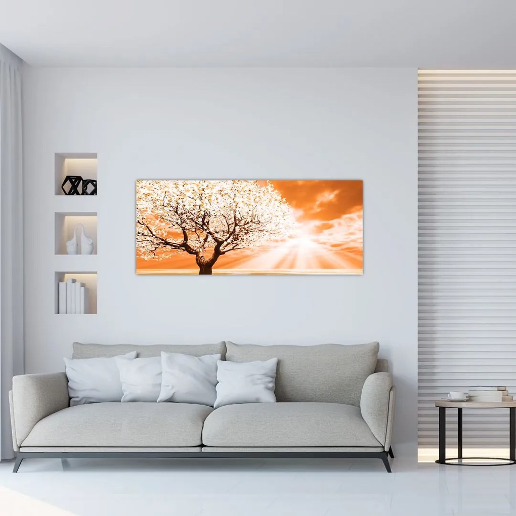 Oranžový obraz stromu (120x50 cm)