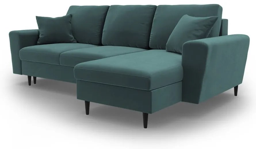 Zamatová rozkladacia/s úložným priestorom rohová pohovka v petrolejovej farbe Kyoto – Cosmopolitan Design