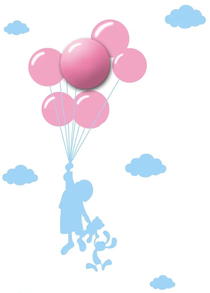 Detské nástenné svietidlo Balloons, 1x ružové plastové tienidlo, bl