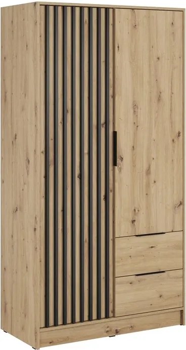 Skriňa Neria 105 cm s lamelami - dub artisan / čierna