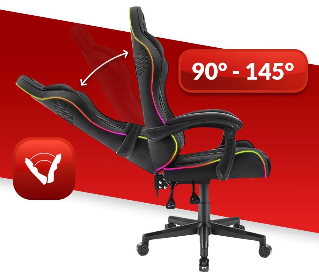 HELL´S Herné kreslo Hells Chair 1004 RGB BLACK MESH