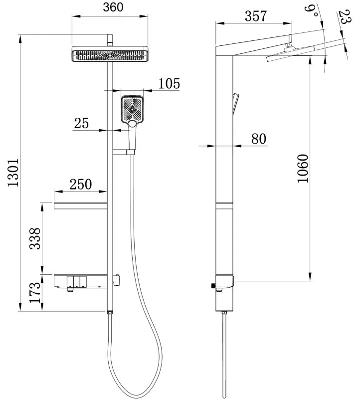 Mexen Roar, sprchová sada s ručnou a dažďovou hlavicou, čierna, 78105-70