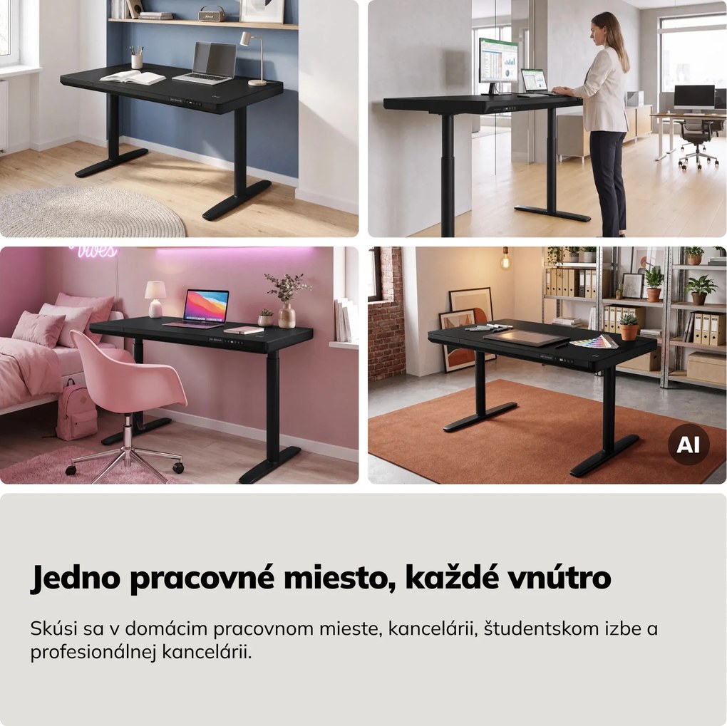 Elektrický písací stôl sit-stand so zásuvkou a bezdrôtovou nabíjačkou Qi čierny, 1200 mm: ELLIS