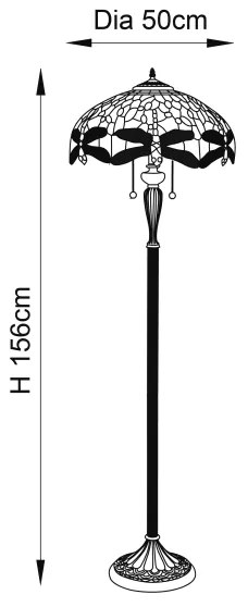 Endon 70940 - Stojacia lampa Tiffany DRAGONFLY 2×E27/60W/230V, priemer 50 cm