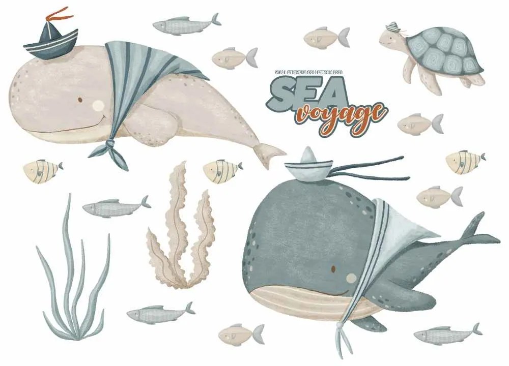 Gario Detská nálepka na stenu Sea voyage - veľryby, korytnačky a morské riasy