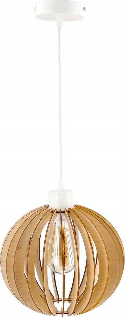 Drevená hustá guľová závesná stropná lampa