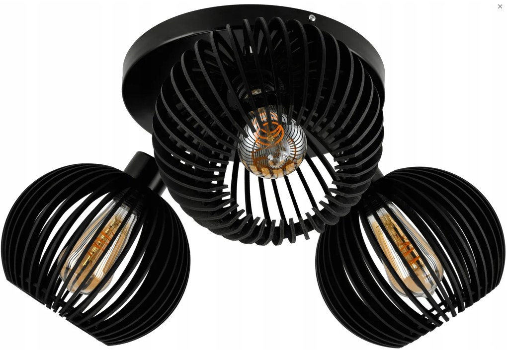 BERGE LED stropný závesný luster 3xE27 - nastaviteľný - drevený - čierny