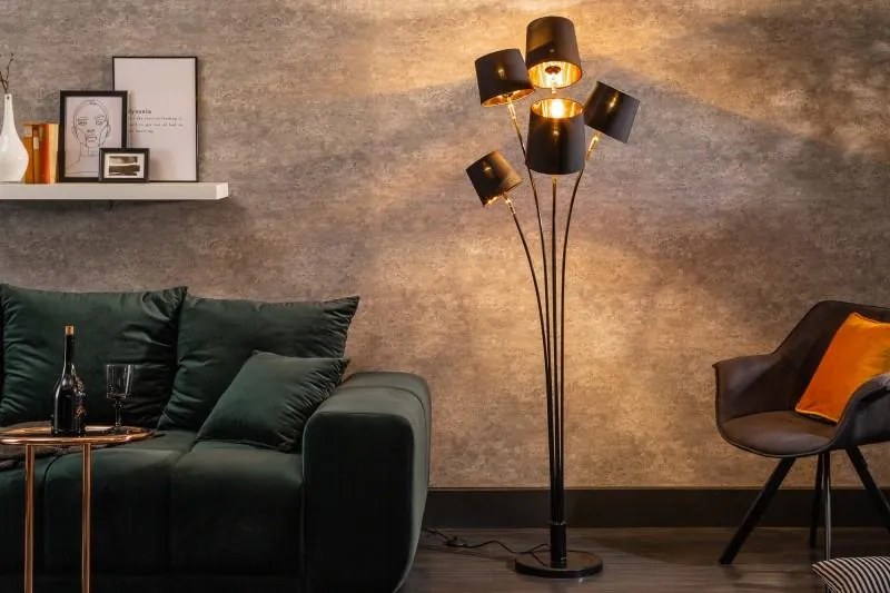 Dizajnová stojanová lampa LEVELS 178 cm v odtieni čierneho zlata