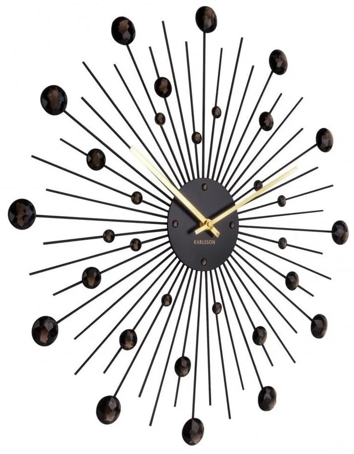 Nástenné hodiny z krištáľov čiernej farby Karlsson Sunburst