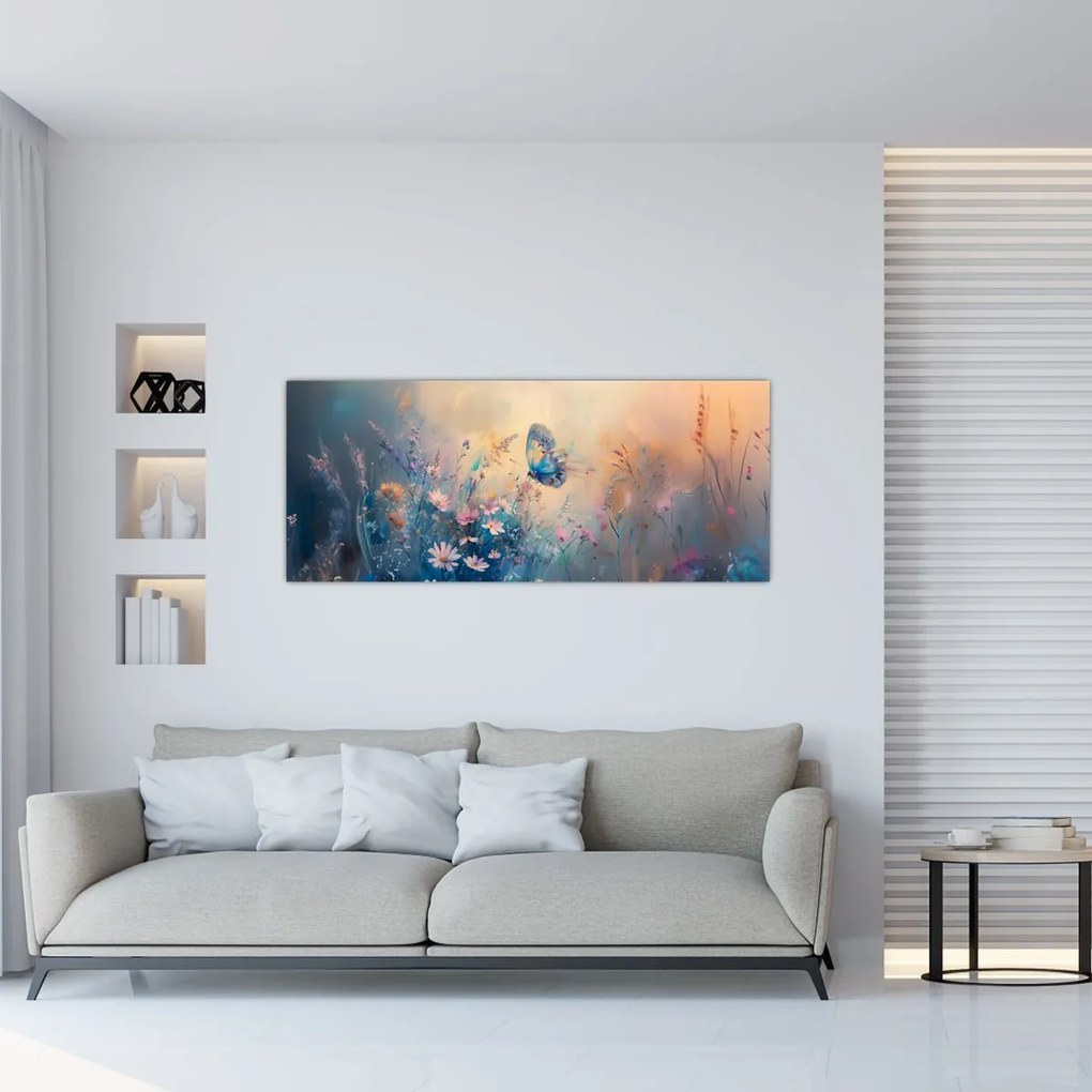 Obraz - Lúka s motýľom (120x50 cm)